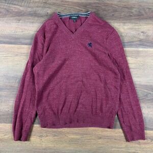 Y2K Express Mens V-Neck Sweater Burgundy Marl Heathered Lion Logo Size Medium